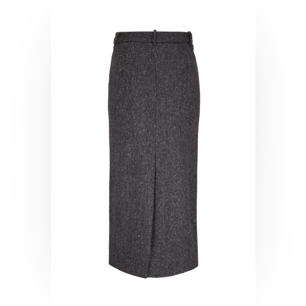 NILI LOTAN Audrey Melange Wool Pencil Skirt in Charcoal Grey